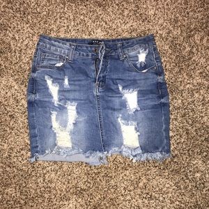 Distressed denim skirt